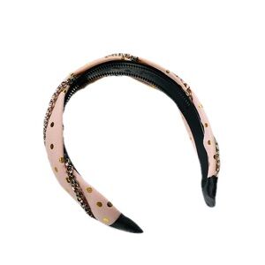 BLUSH PINK POLKA-DOT PADDED HEADBAND WITH SILVER-TONE CHAIN EMBELLISHMENT